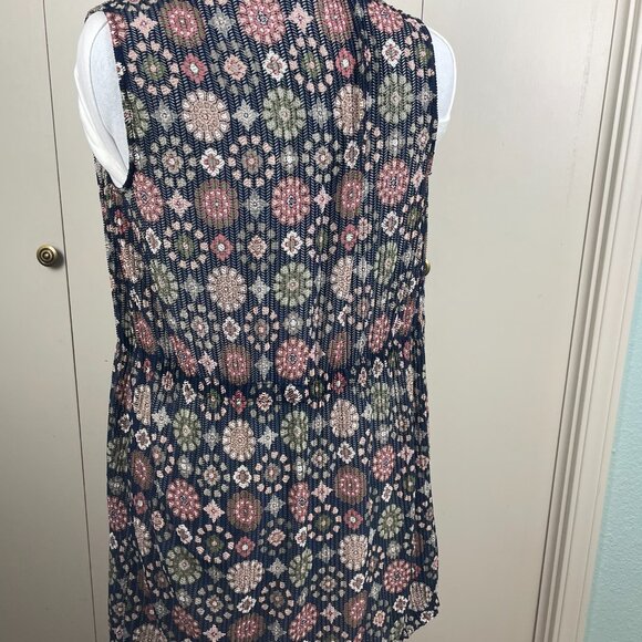 Cato Navy Blue Floral Sleeveless Long Open Vest Cardigan Uneven Hem Size Large - Picture 4 of 14